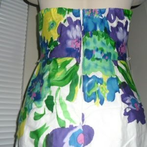 Strapless White Floral Garden Midi Dress